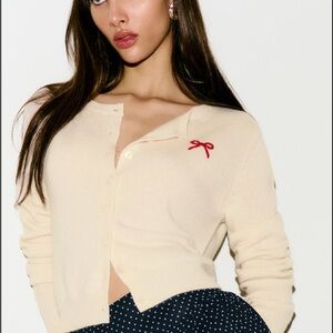 Reformation Clara Cardigan with Red Bow